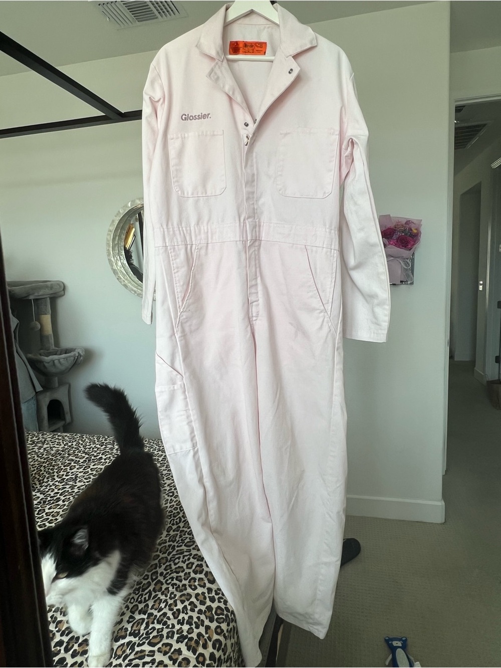 Glossier Pale Pink Utility Coverall Jumpsuit